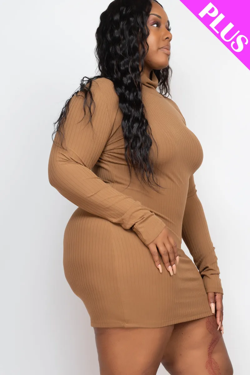 Plus Size Ribbed Long Sleeve Mock neck Mini Bodycon dress (CAPELLA)