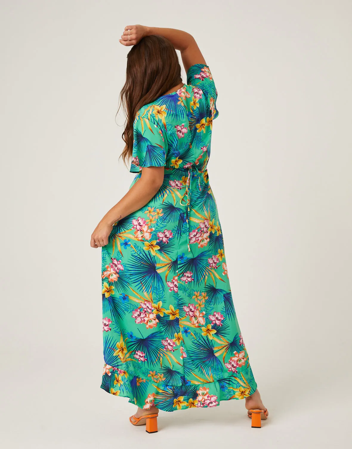 Plus Size Tropical Cascading Wrap Dress