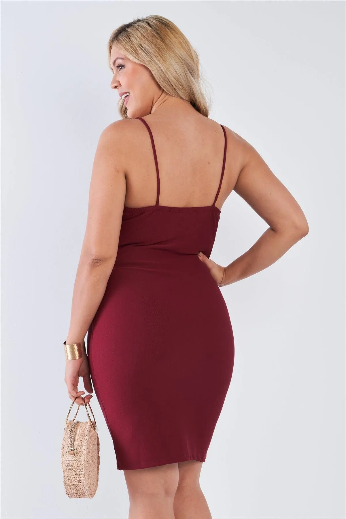 Plus Size V-Neck Zip Up Bodycon Mini Dress