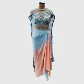 Powder Blue And Peach Drape Skirt Set