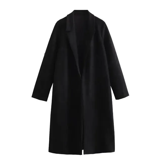 Pre Order:  Notched Lapel Open Long Overcoat