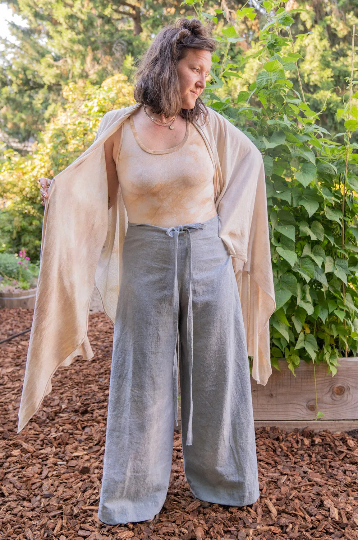 PRE ORDER Petal Wrap Pants: Sea Sage Cotton Gauze