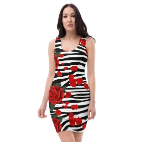 Red Roses Animal Print Bodycon Dress