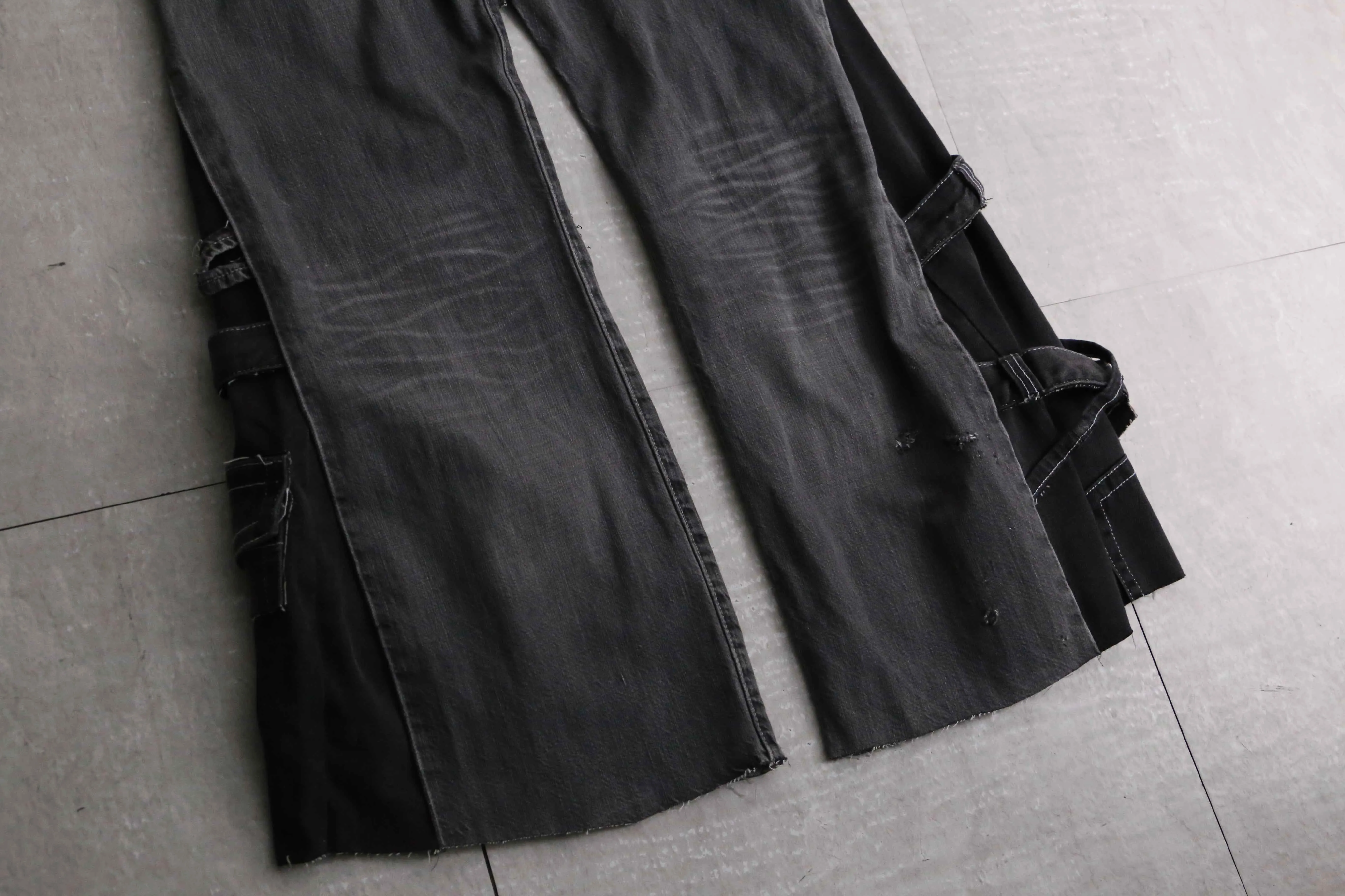 remake "再構築" stitch & patch flare black denim pants