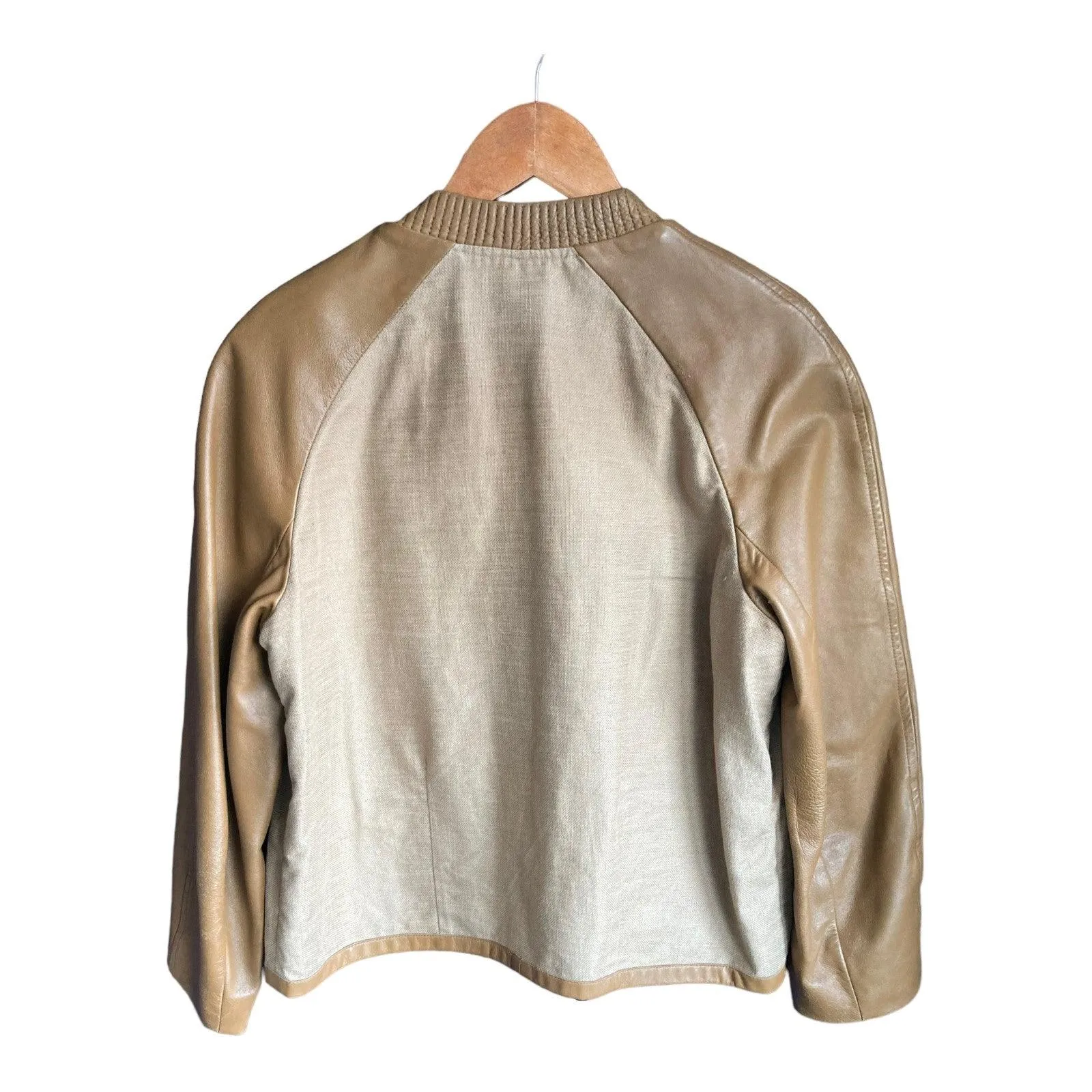 Sandro Leather & Cotton Taupe Jacket UK Size 12