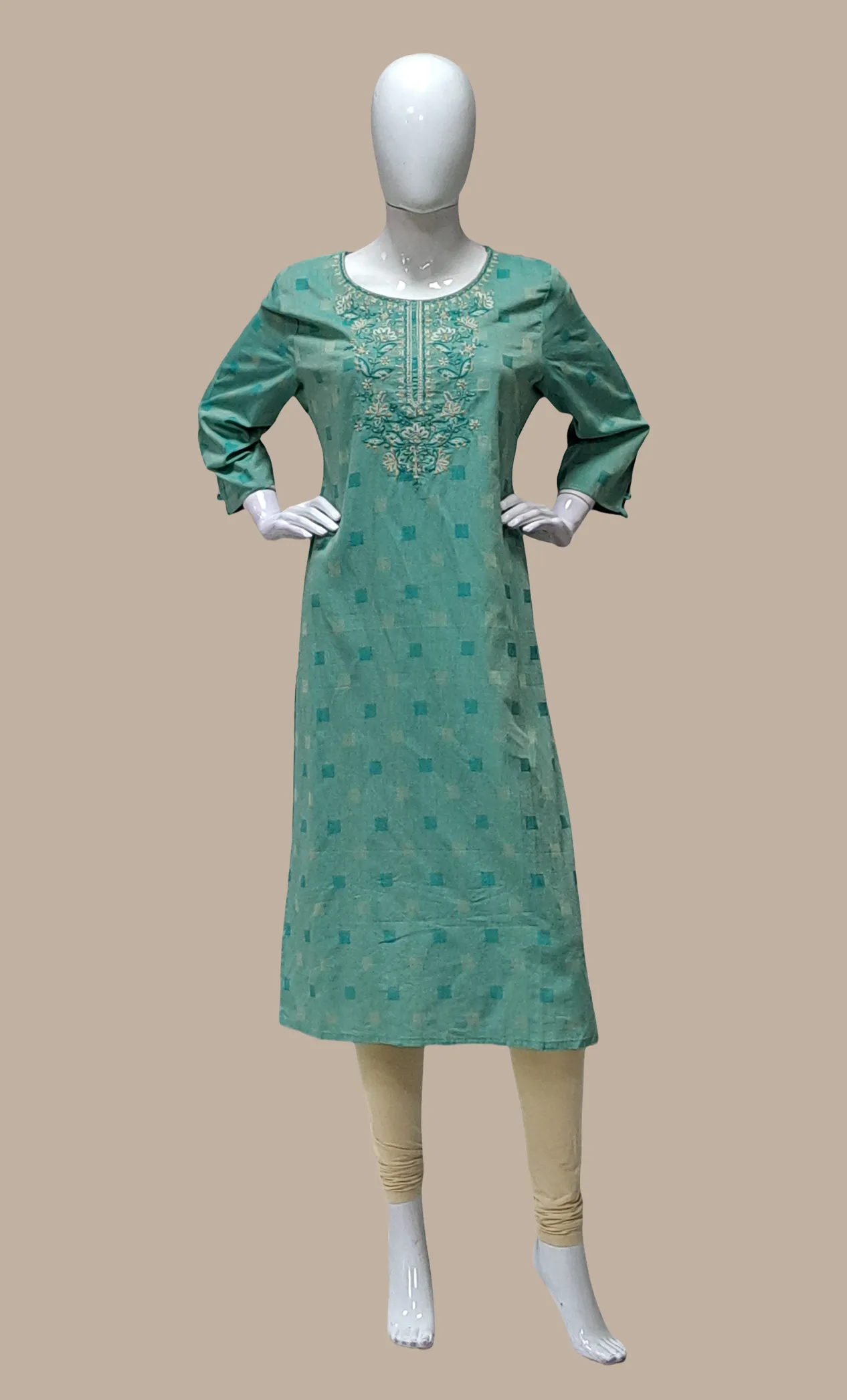 Sea Green Embroidered Kurti Top