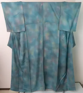 Shiny Hazy Foggy Multicolored Silk Kimono - Unused Women's - Pastel Blue Yellow Pink