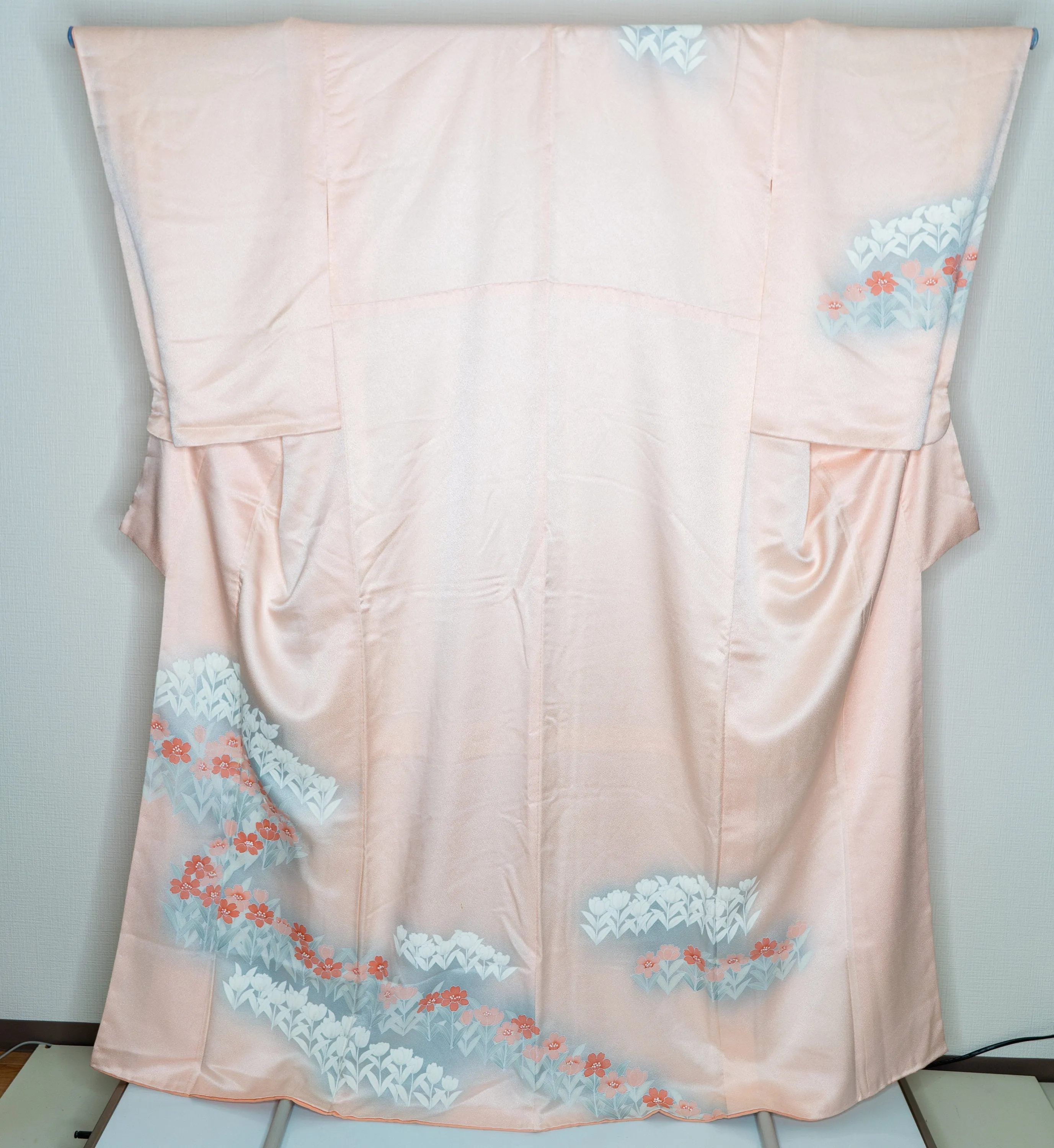 Shiny Silk Light Pink Floral Homongi Flowering Tulips Formal Japanese Women's Kimono Free Shipping