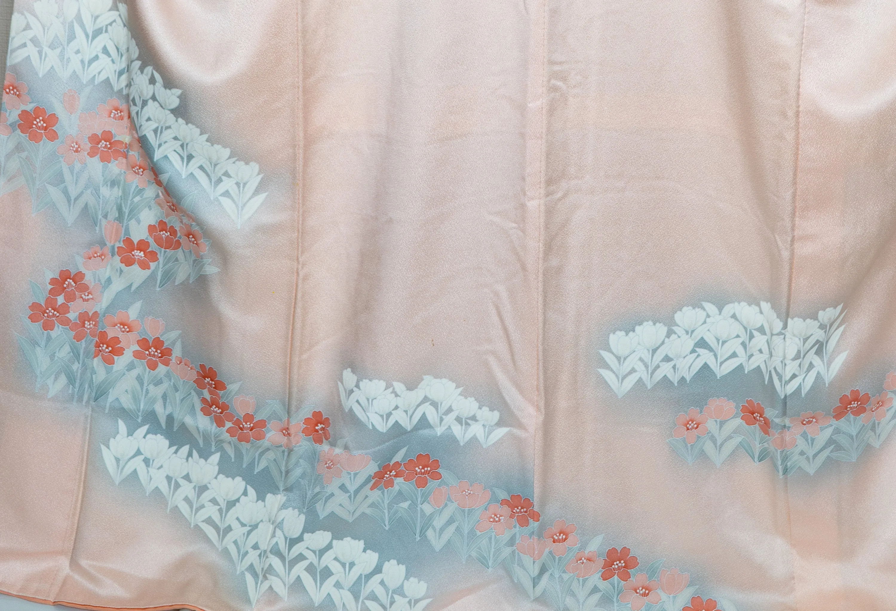 Shiny Silk Light Pink Floral Homongi Flowering Tulips Formal Japanese Women's Kimono Free Shipping