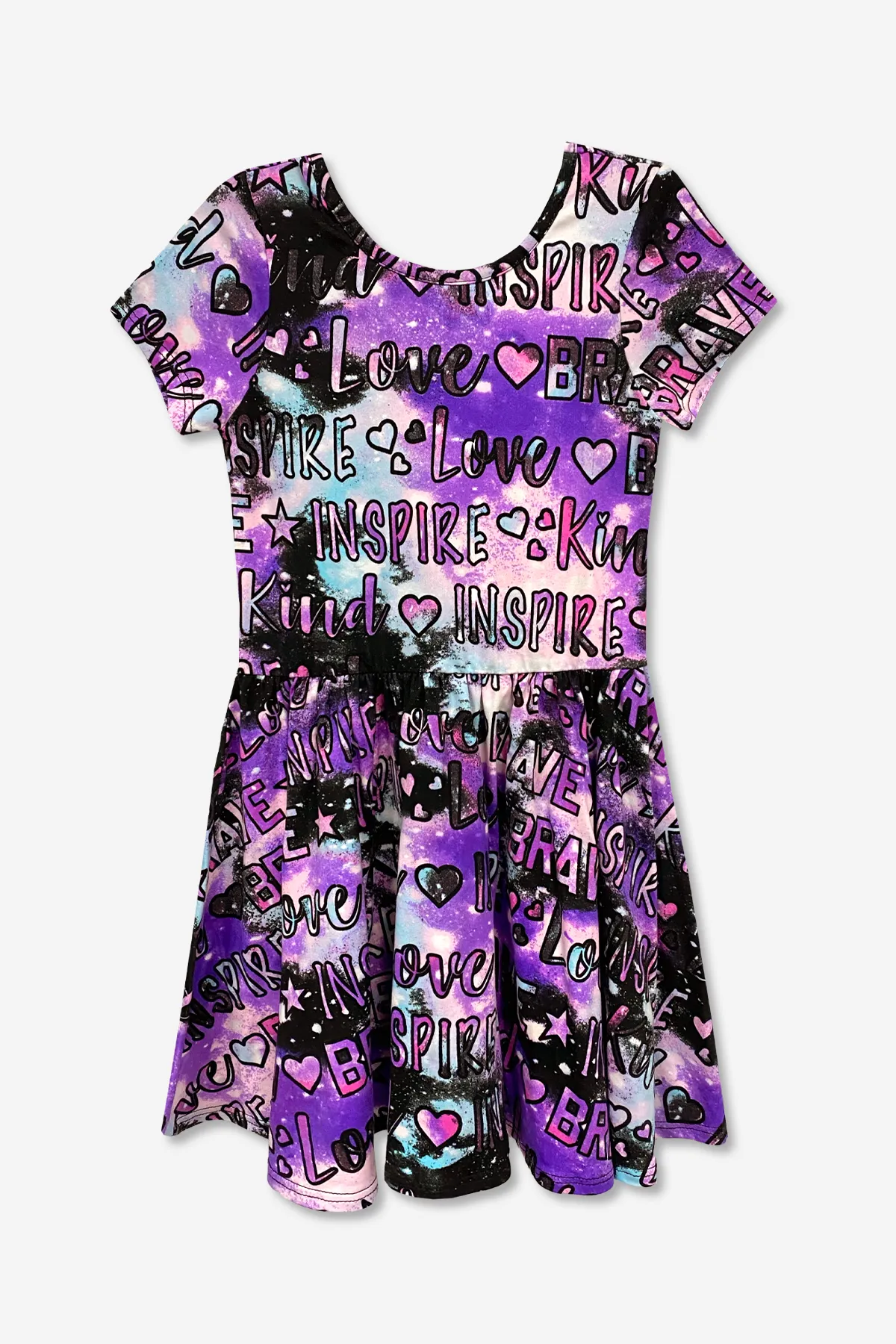 Short Sleeve Ballet Be Happy Dress - Black Lilac Graffiti Words