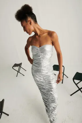 Silver Off Shoulder Bodycon Dress