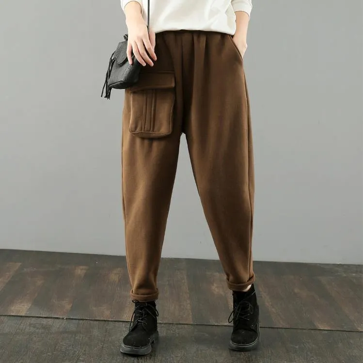 Simple women trousers Thin chocolate Fabrics pockets harem pants wild pants