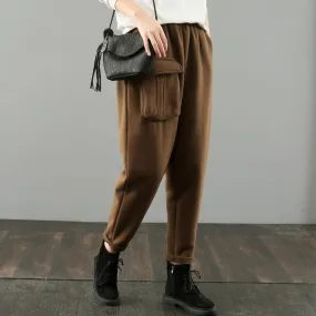 Simple women trousers Thin chocolate Fabrics pockets harem pants wild pants