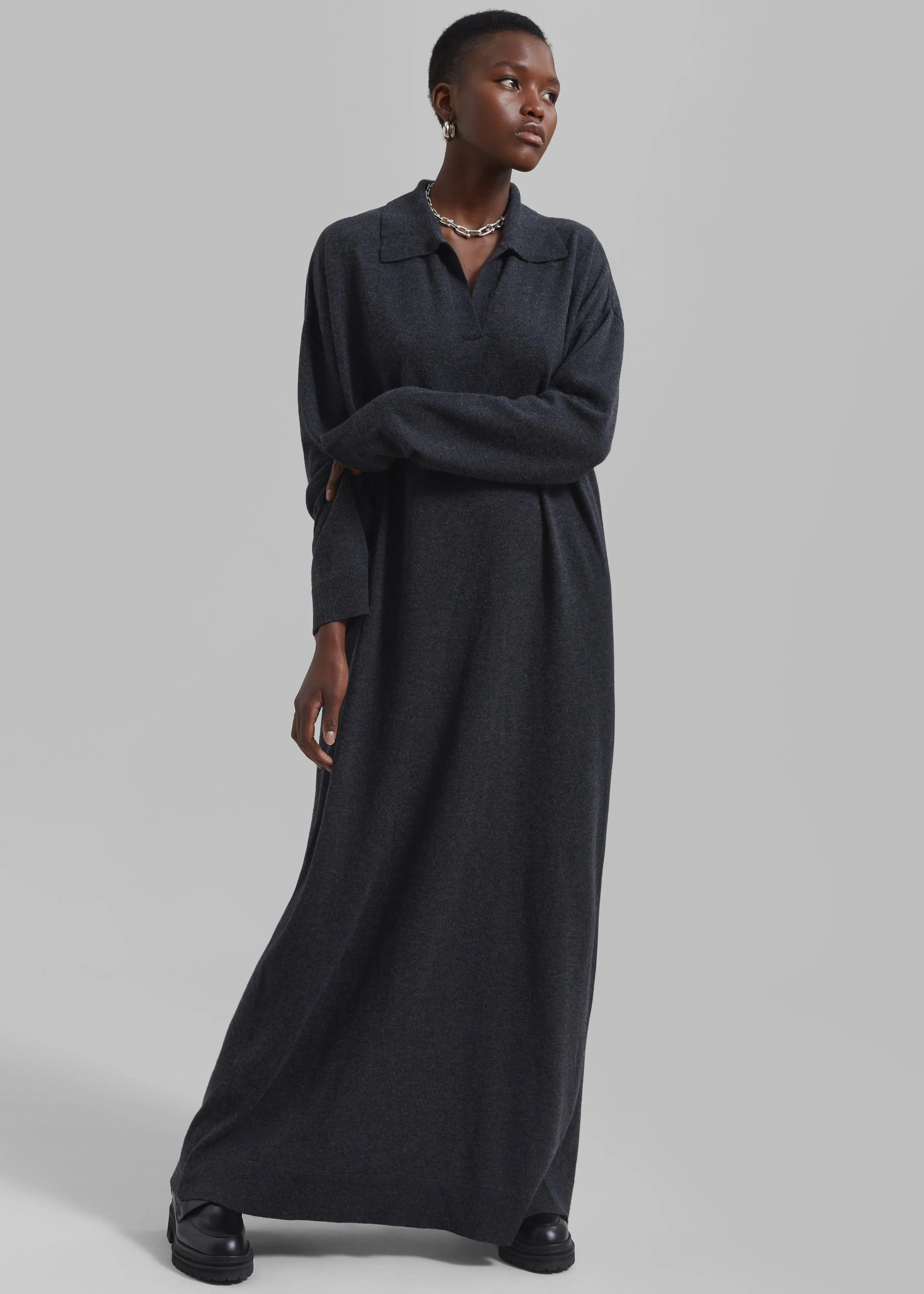 Siobhan Long Knit Dress - Charcoal