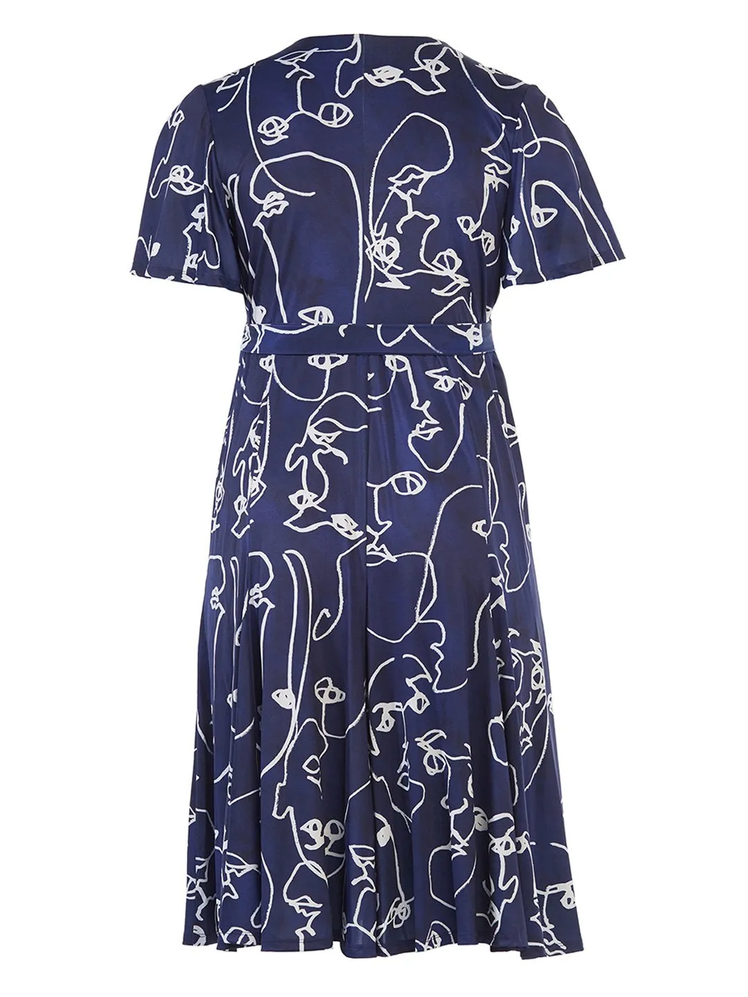 Sketch Print Navy Wrap Dress