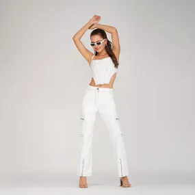 SLAY. Women's White Denim Cargo Jeans