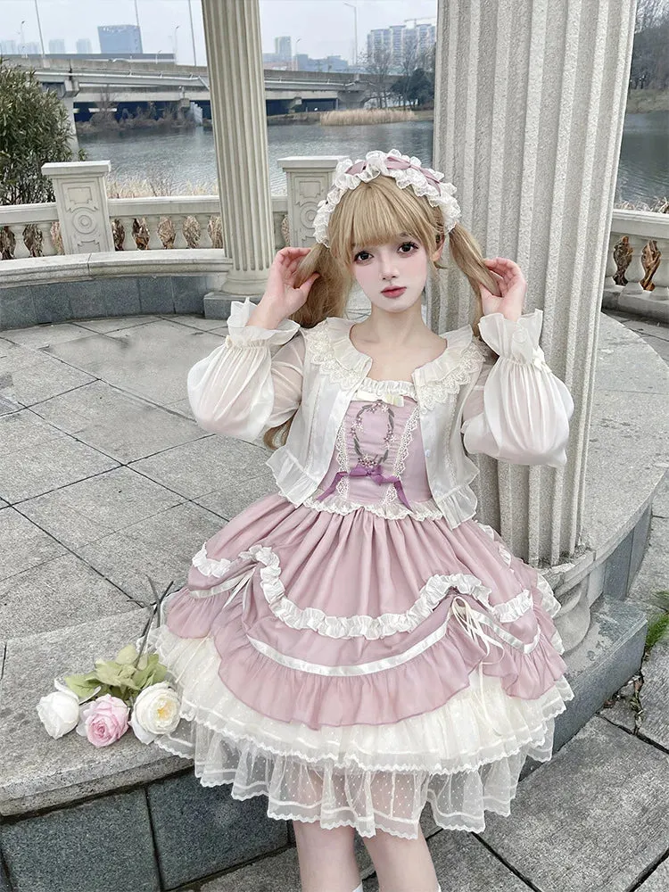 Sweet Lolita JSK Dress Embroidered Midi Casual Chiffon Dress ~  Cool Summer Dance