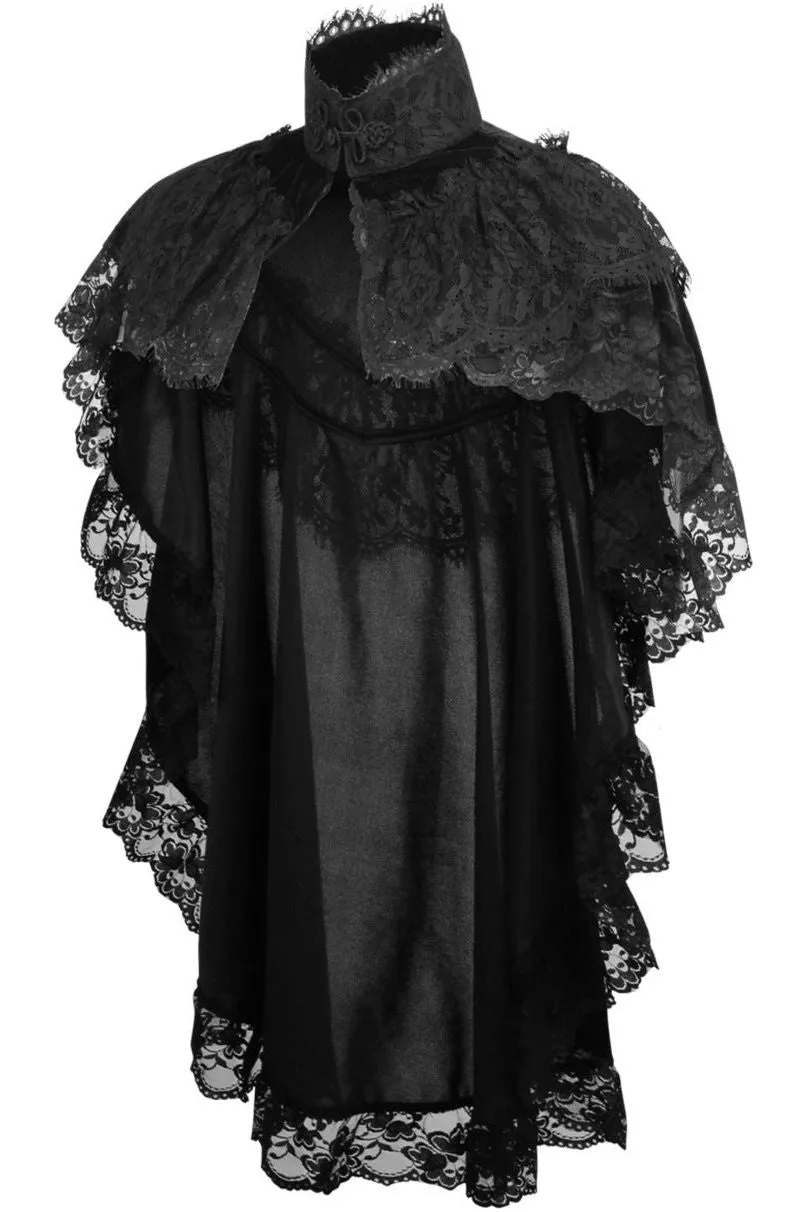 Tapered Black Velvet & Lace Capelet