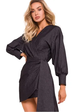 TEEK - Wrap Around Tied Waist Long Sleeve Mini Dress