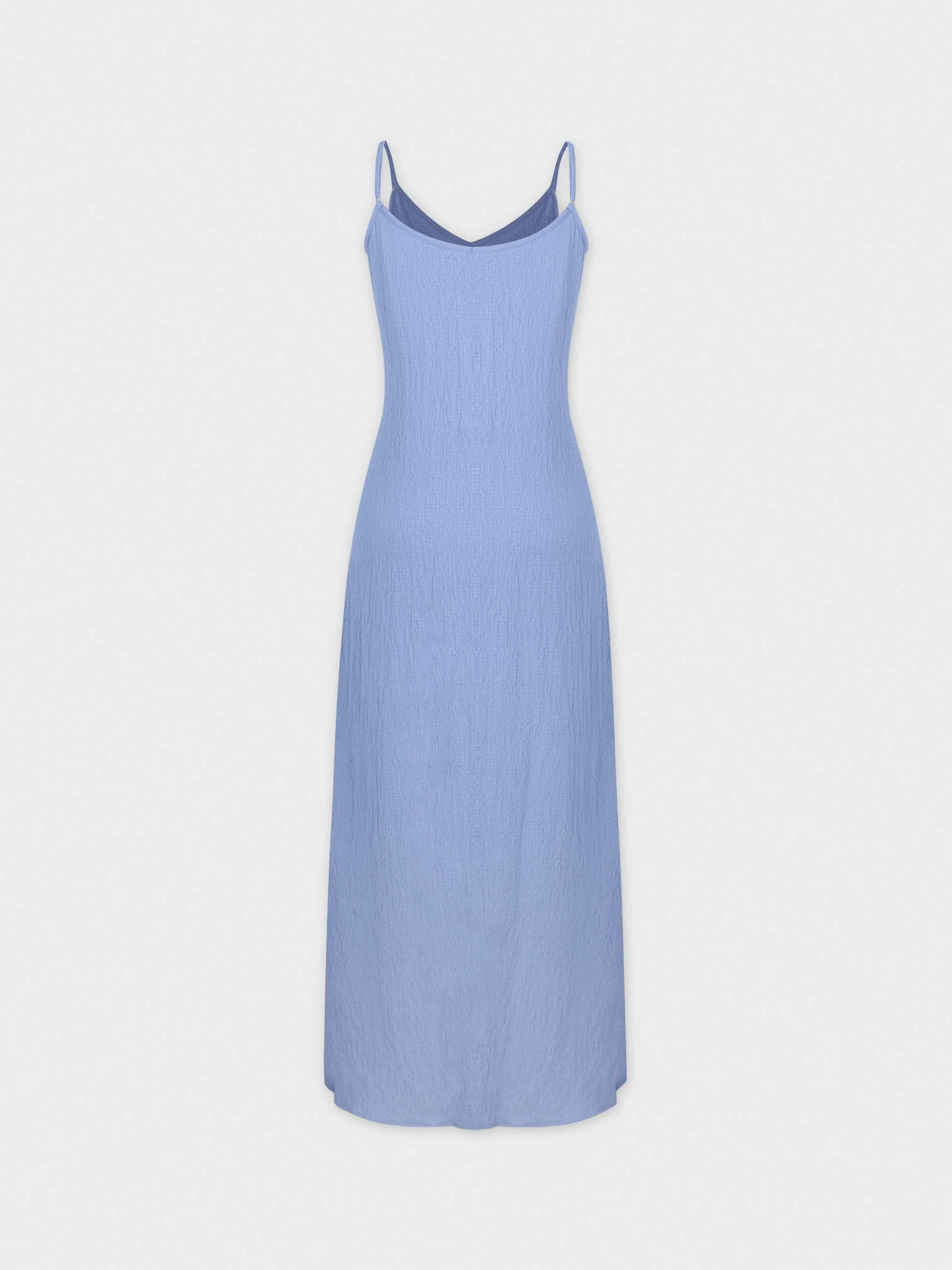 Textured Slip Dress-Denim Blue