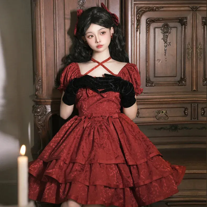 Thorns & Roses ~ Sweet Short Sleeve Lolita OP Dress Tiered Short Party Dress by Yomi