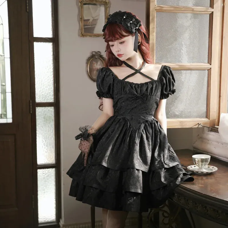 Thorns & Roses ~ Sweet Short Sleeve Lolita OP Dress Tiered Short Party Dress by Yomi