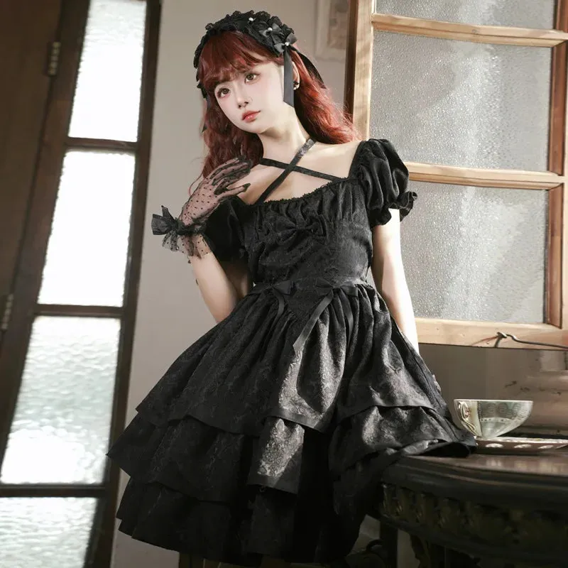 Thorns & Roses ~ Sweet Short Sleeve Lolita OP Dress Tiered Short Party Dress by Yomi