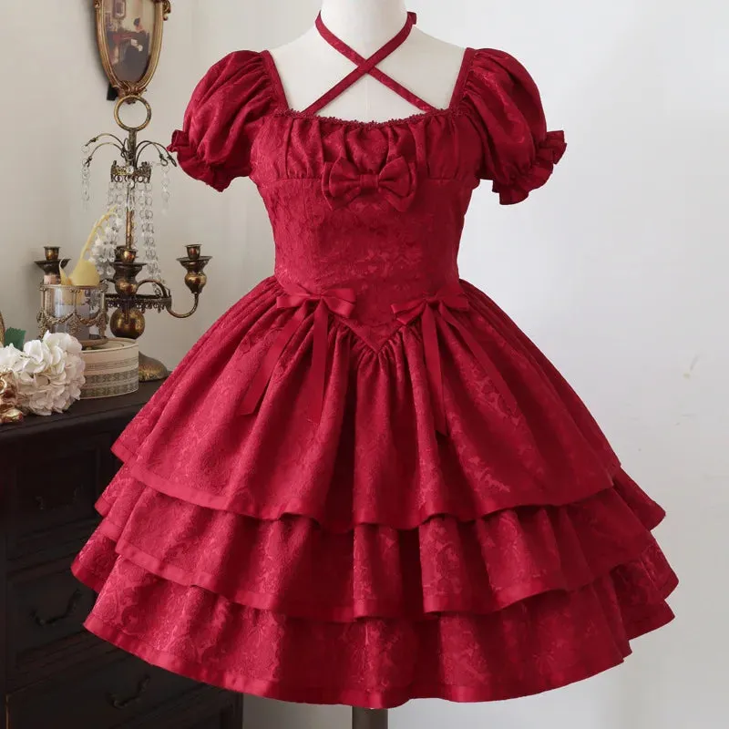 Thorns & Roses ~ Sweet Short Sleeve Lolita OP Dress Tiered Short Party Dress by Yomi