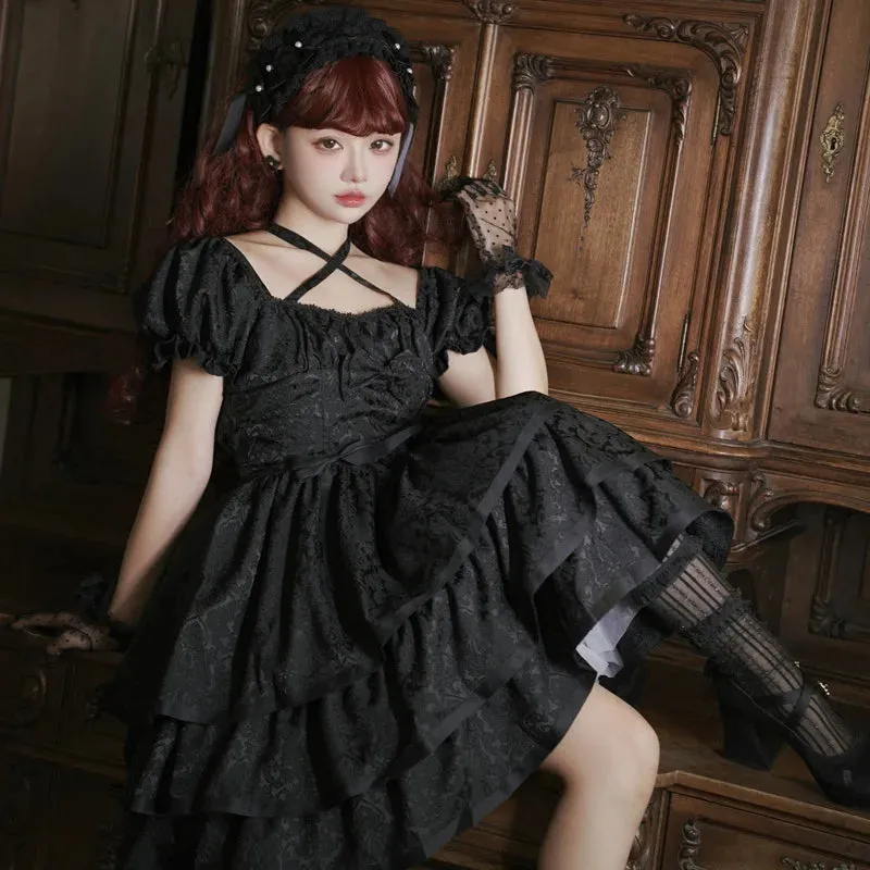 Thorns & Roses ~ Sweet Short Sleeve Lolita OP Dress Tiered Short Party Dress by Yomi