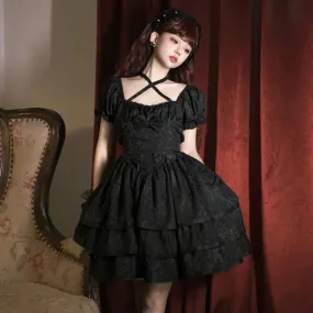 Thorns & Roses ~ Sweet Short Sleeve Lolita OP Dress Tiered Short Party Dress by Yomi