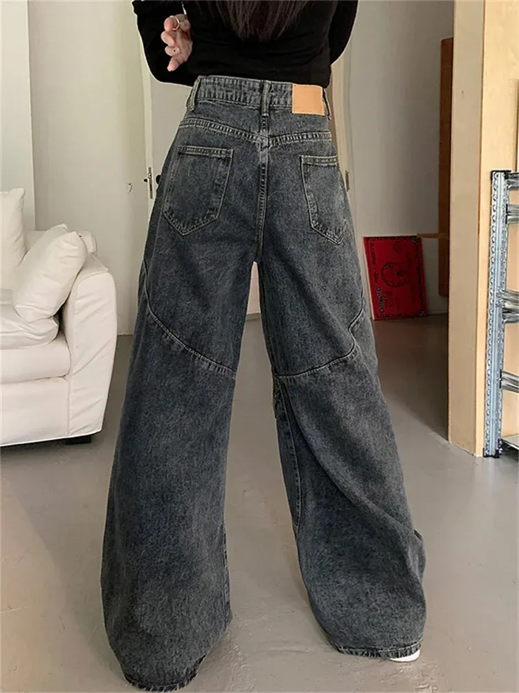 Toleet Washed Cargo Pants Women New Fashion Vintage Loose More Than A Pocket Low Rise Jeans Streetwear Straight Wide Leg Jeans