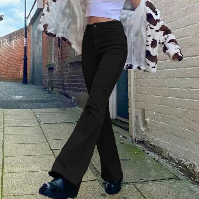 Trendy High Waist Khaki Tone Flare Jeans