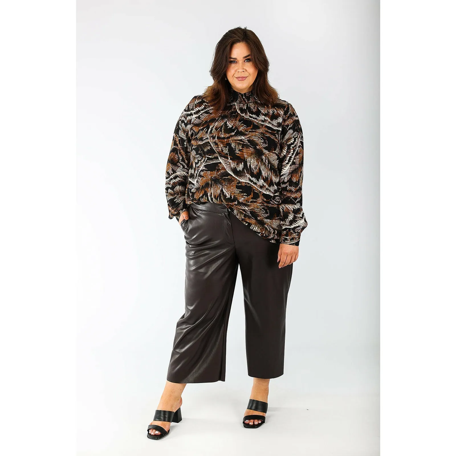 Ulla Popken Brown Leather Look Culottes