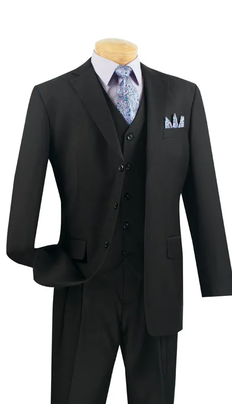 Vinci Regular Fit 3 Piece Single Breasted Suit (Black) 3TR-3