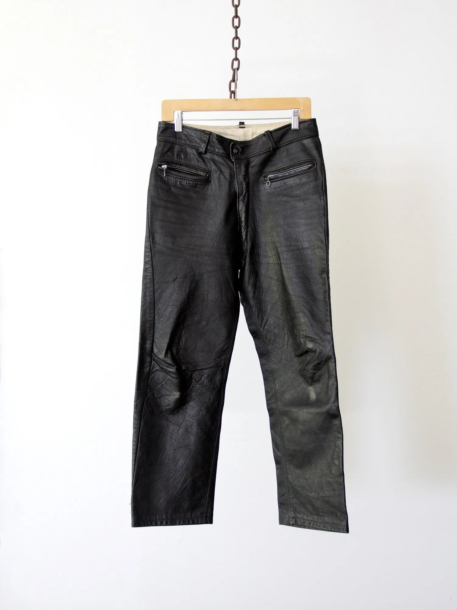 vintage black leather motorcycle pants, 32 x 26