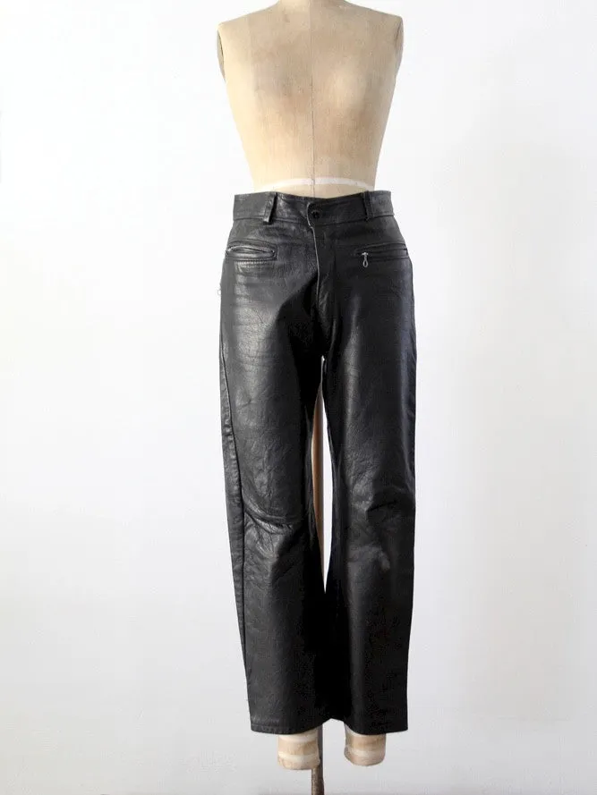 vintage black leather motorcycle pants, 32 x 26