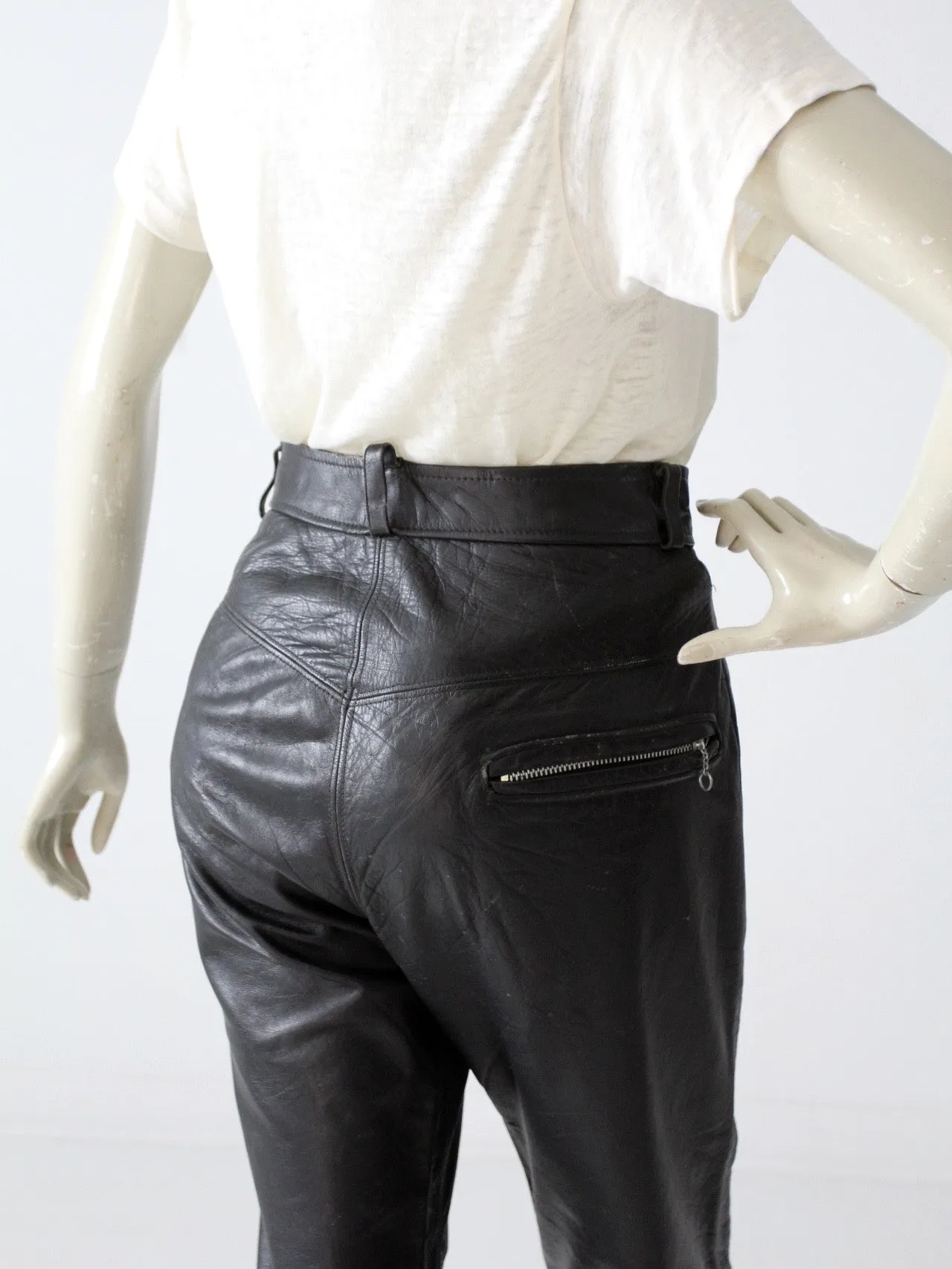 vintage black leather motorcycle pants, 32 x 26