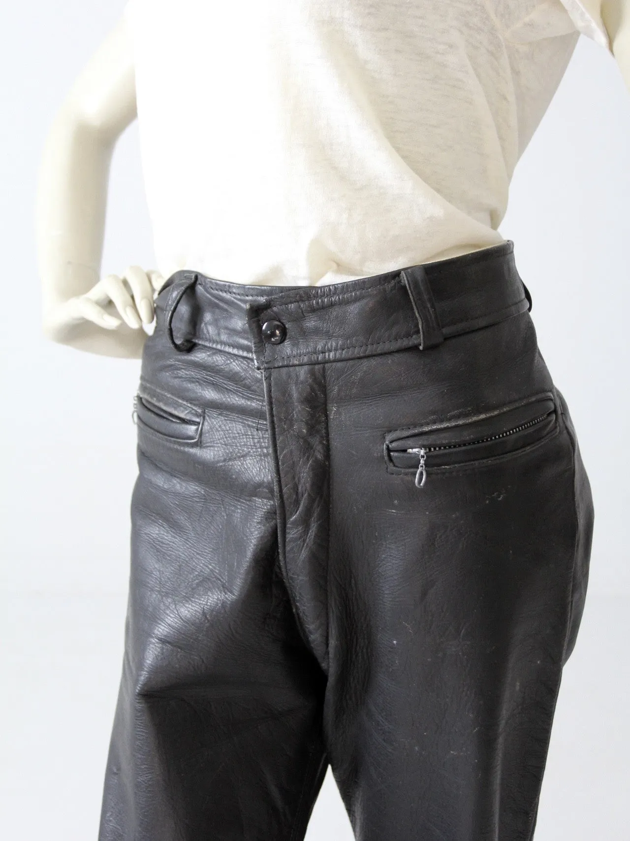 vintage black leather motorcycle pants, 32 x 26