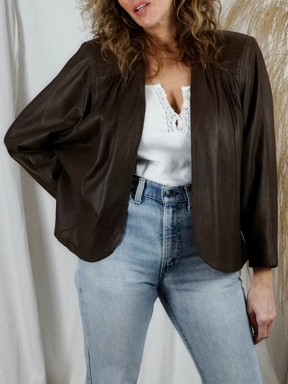 Vintage Carob Pleated Leather Jacket