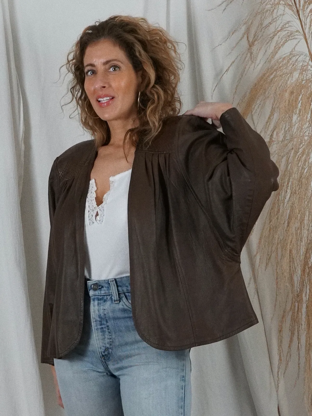 Vintage Carob Pleated Leather Jacket