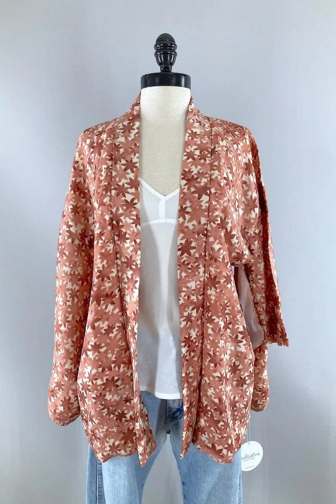 Vintage Terra Cotta Leaves Kimono Cardigan