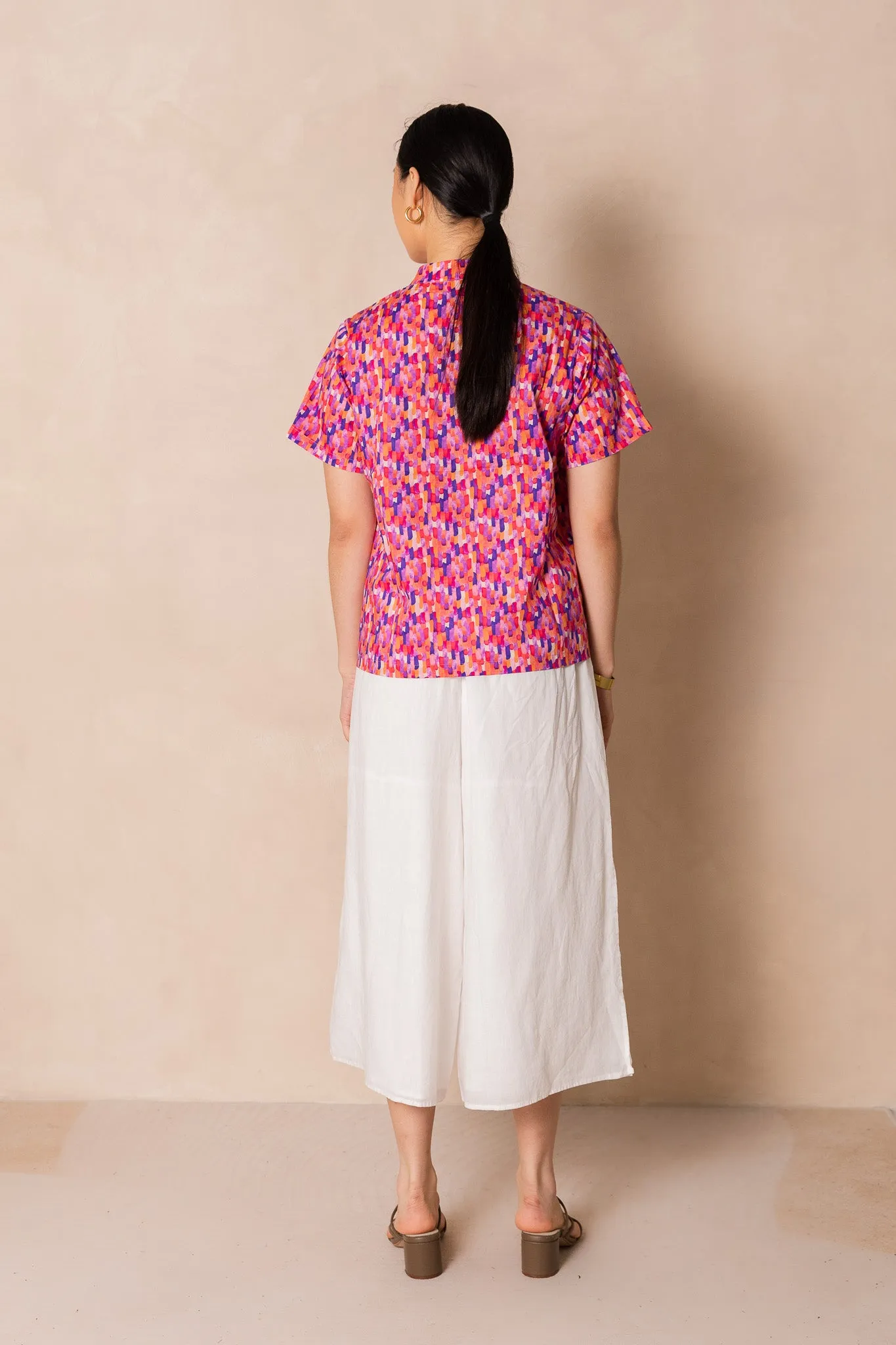 Water Colour Raindrop Print Short Sleeve Cheongsam Top