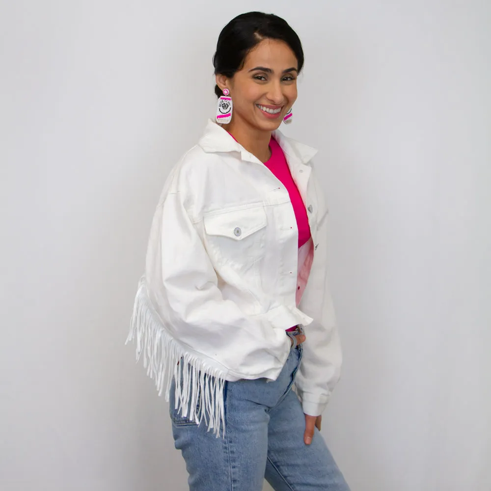 (White Fringe) Custom Mrs White Fringe Jean Jacket