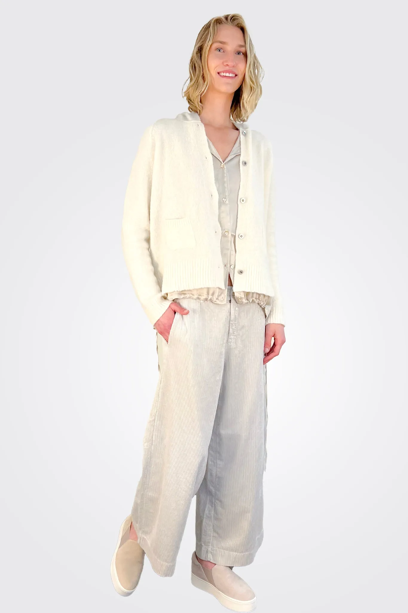 Wide Leg Corduroy Trousers - Ice