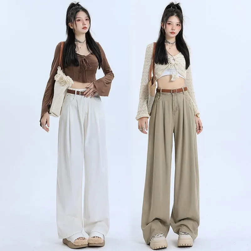 Wide Leg Loose Fit Draping Slimming Pleated Floor-Length High-Waisted Jeans