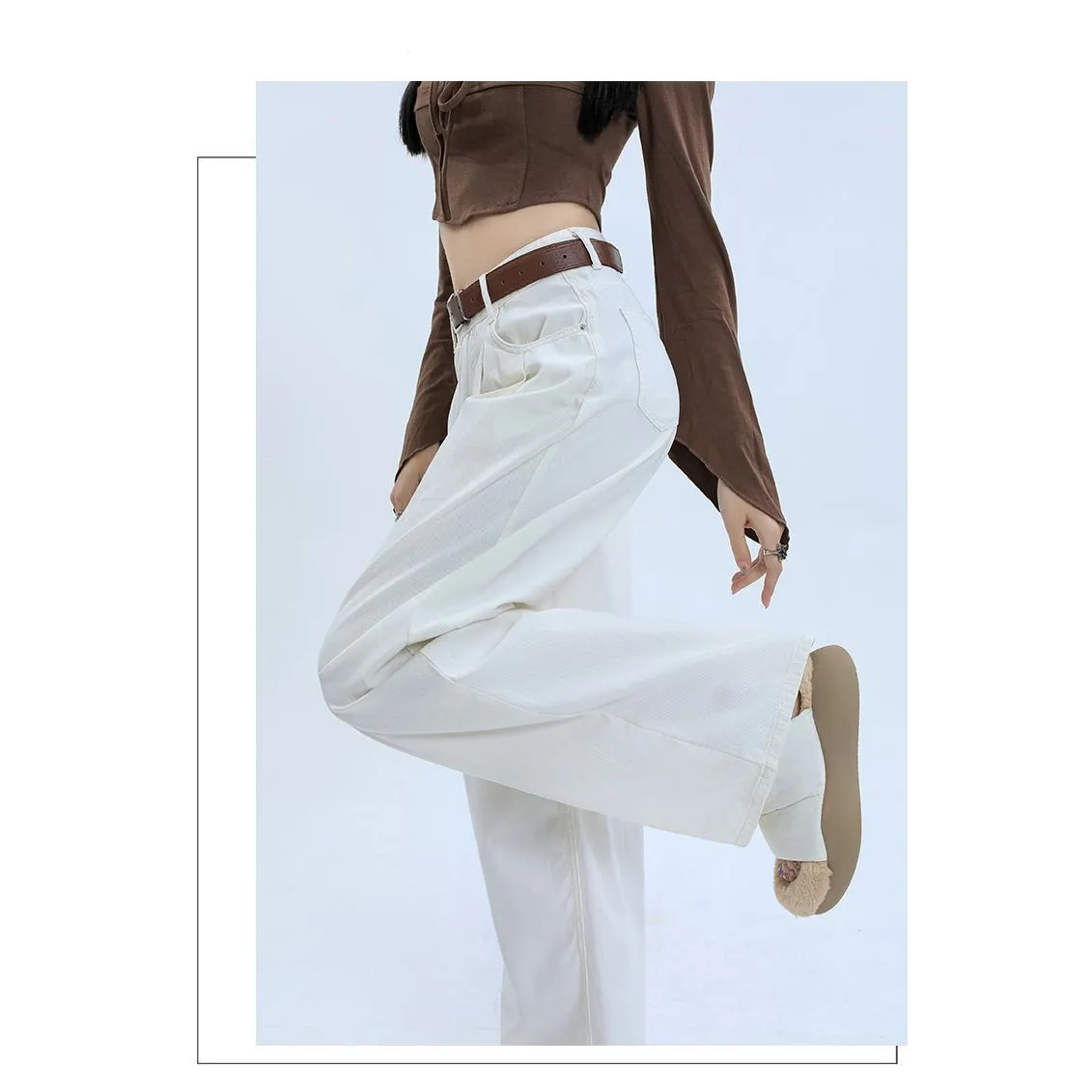 Wide Leg Loose Fit Draping Slimming Pleated Floor-Length High-Waisted Jeans