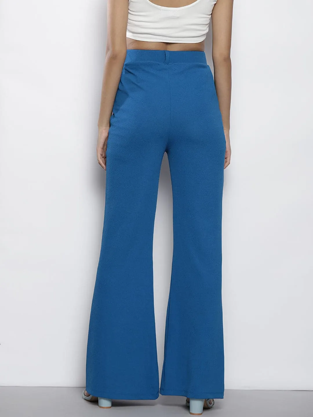 Women Blue Bell Bottom Knitted Pants