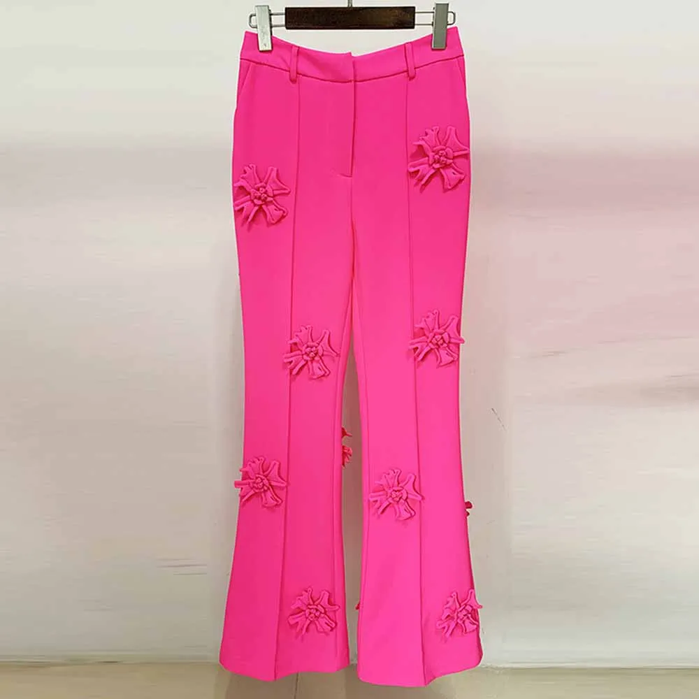 Women Crepe Couture Applique Pants Flared Trousers