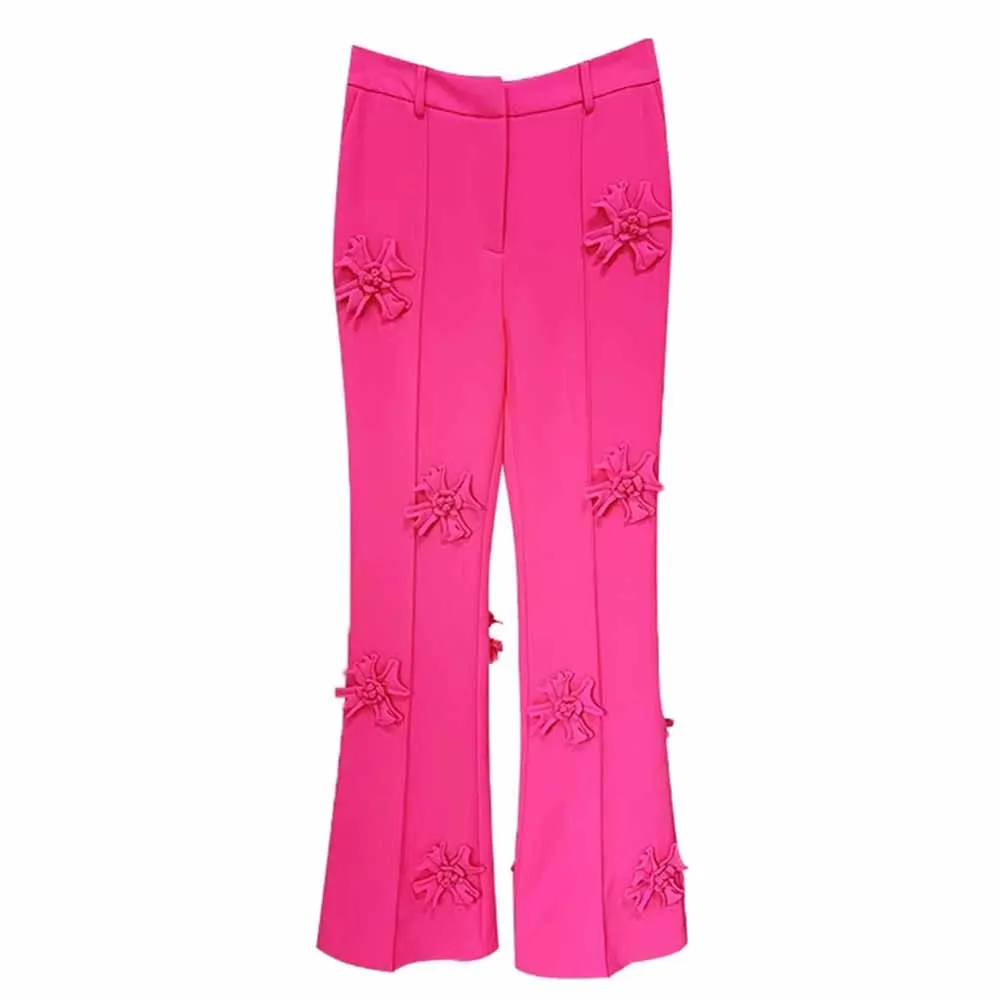 Women Crepe Couture Applique Pants Flared Trousers