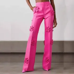 Women Crepe Couture Applique Pants Flared Trousers